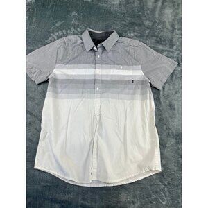 Men’s Amplify XL Short Sleeve Gray Multi-Stripe Button-Up Shirt excellent